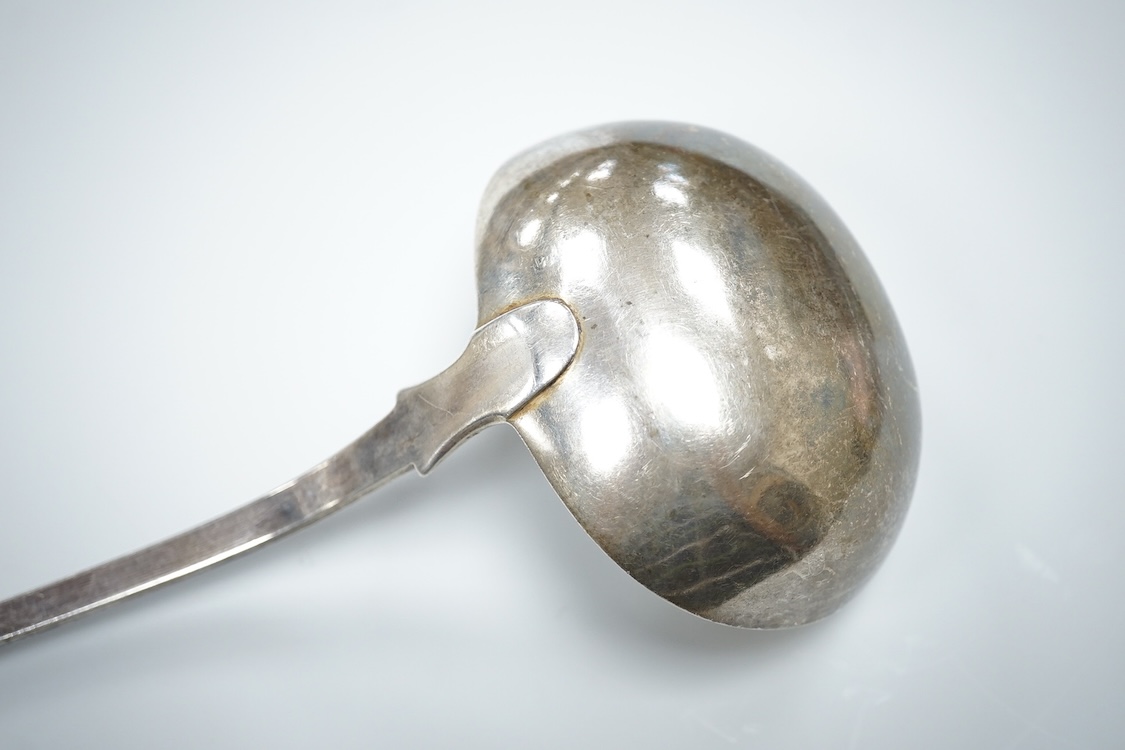 A William IV Scottish silver King's pattern soup ladle, William Marshall, Edinburgh, 1833, 33cm, 7.7oz.
